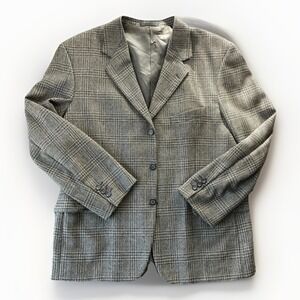 Pierre Cardin Wool Plaid Blazer Mens 42R Gray Classic Timeless Sport Coat Career